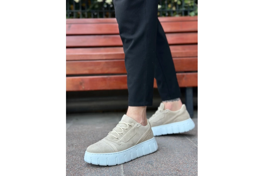 Shoecide Sb0666 Boa Krem Yüksek Taban Erkek Günlük Ayakkabı