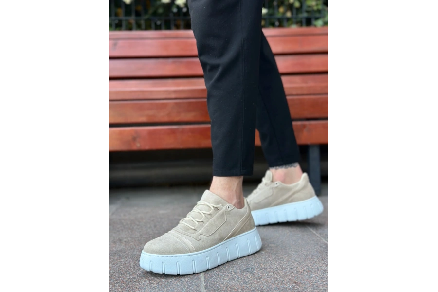 Shoecide Sb0666 Boa Krem Yüksek Taban Erkek Günlük Ayakkabı