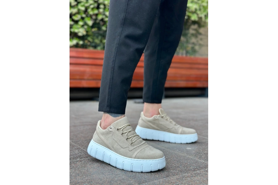 Shoecide Sb0666 Boa Krem Yüksek Taban Erkek Günlük Ayakkabı