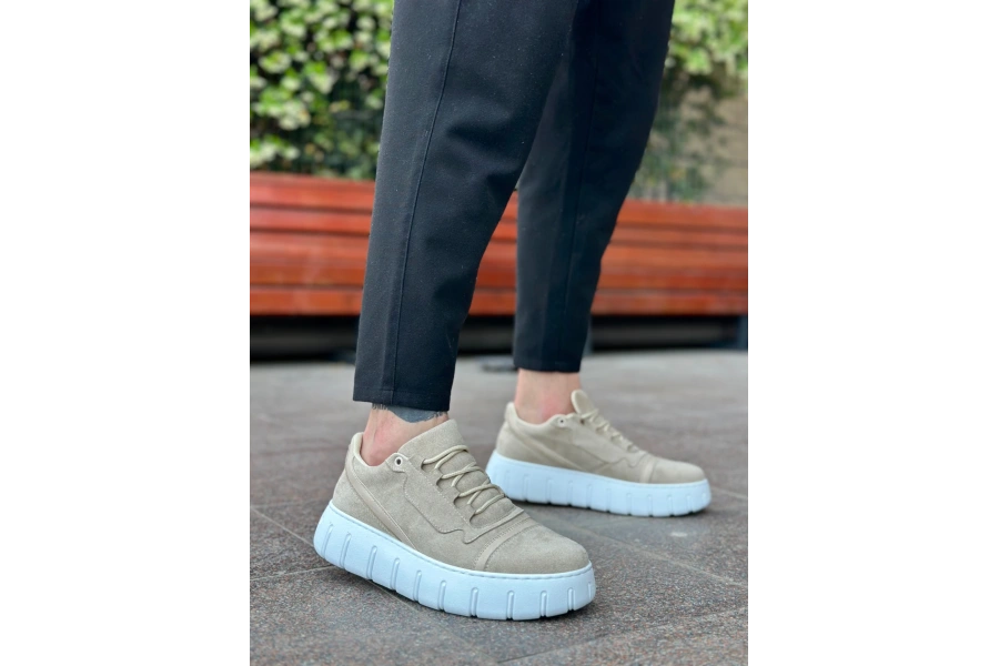 Shoecide Sb0666 Boa Krem Yüksek Taban Erkek Günlük Ayakkabı
