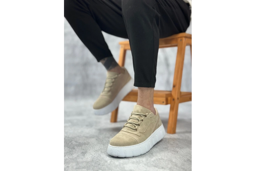 Shoecide Sb0666 Boa Krem Yüksek Taban Erkek Günlük Ayakkabı