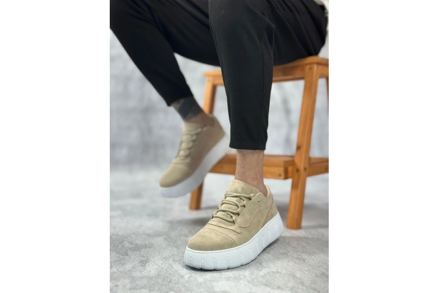 Shoecide Sb0666 Boa Krem Yüksek Taban Erkek Günlük Ayakkabı