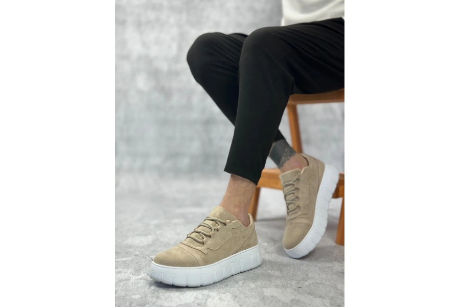 Shoecide Sb0666 Boa Krem Yüksek Taban Erkek Günlük Ayakkabı
