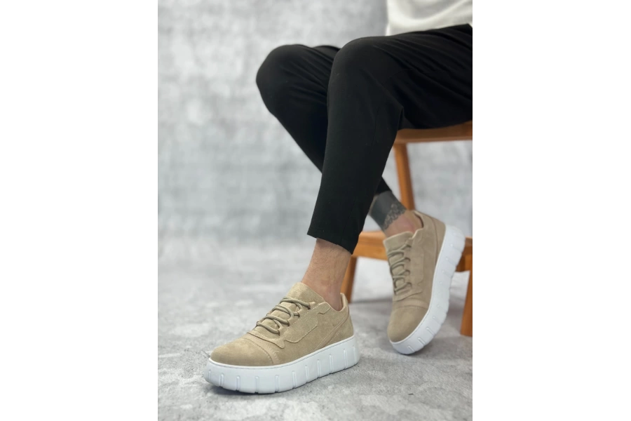 Shoecide Sb0666 Boa Krem Yüksek Taban Erkek Günlük Ayakkabı