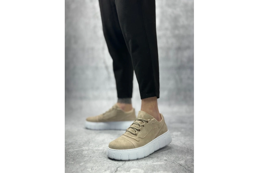 Shoecide Sb0666 Boa Krem Yüksek Taban Erkek Günlük Ayakkabı
