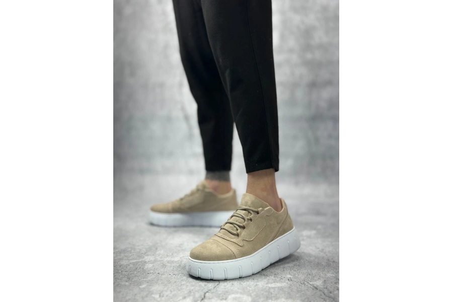 Shoecide Sb0666 Boa Krem Yüksek Taban Erkek Günlük Ayakkabı