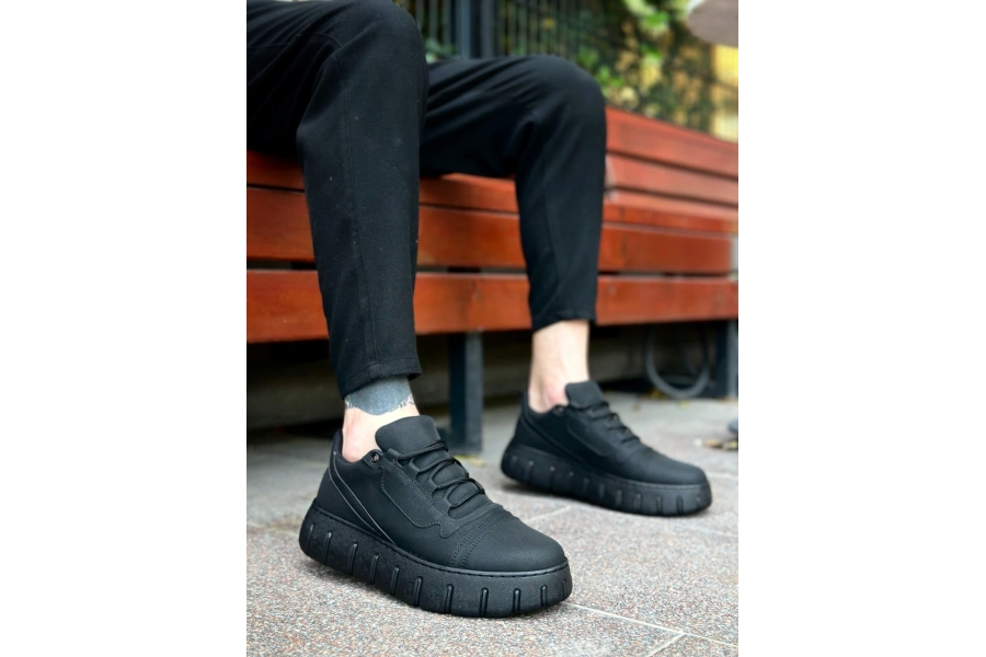 Shoecide Sb0666 Boa Siyah Yüksek Taban Erkek Günlük Ayakkabı