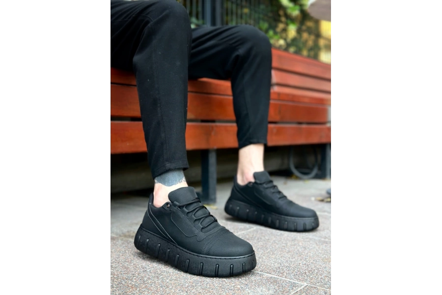 Shoecide Sb0666 Boa Siyah Yüksek Taban Erkek Günlük Ayakkabı