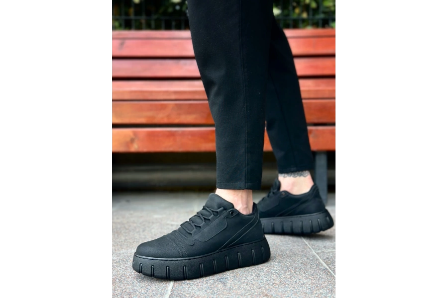Shoecide Sb0666 Boa Siyah Yüksek Taban Erkek Günlük Ayakkabı