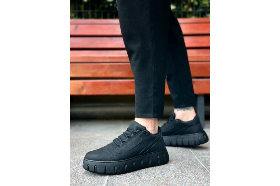 Shoecide Sb0666 Boa Siyah Yüksek Taban Erkek Günlük Ayakkabı