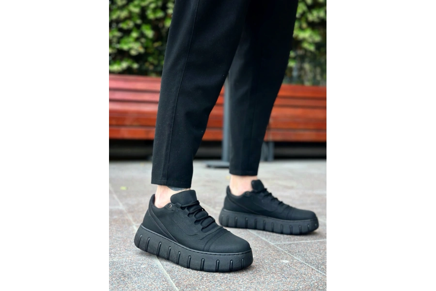 Shoecide Sb0666 Boa Siyah Yüksek Taban Erkek Günlük Ayakkabı