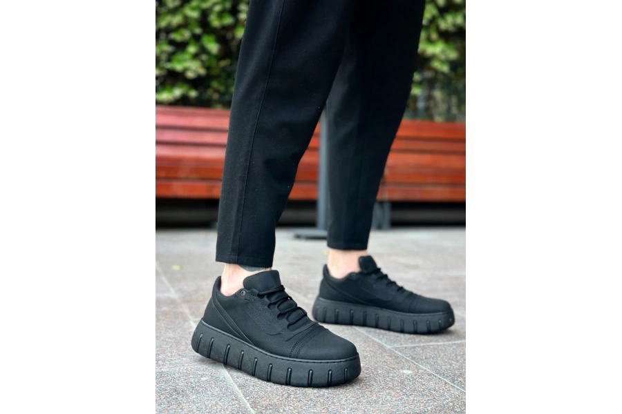 Shoecide Sb0666 Boa Siyah Yüksek Taban Erkek Günlük Ayakkabı