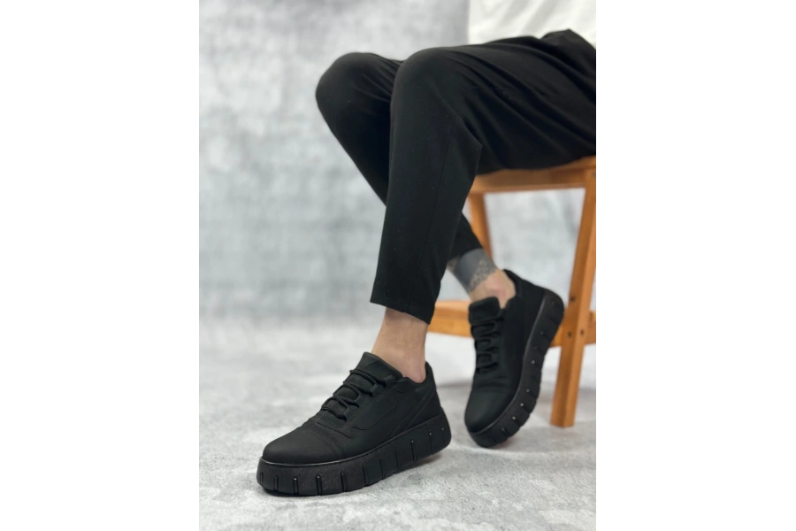 Shoecide Sb0666 Boa Siyah Yüksek Taban Erkek Günlük Ayakkabı