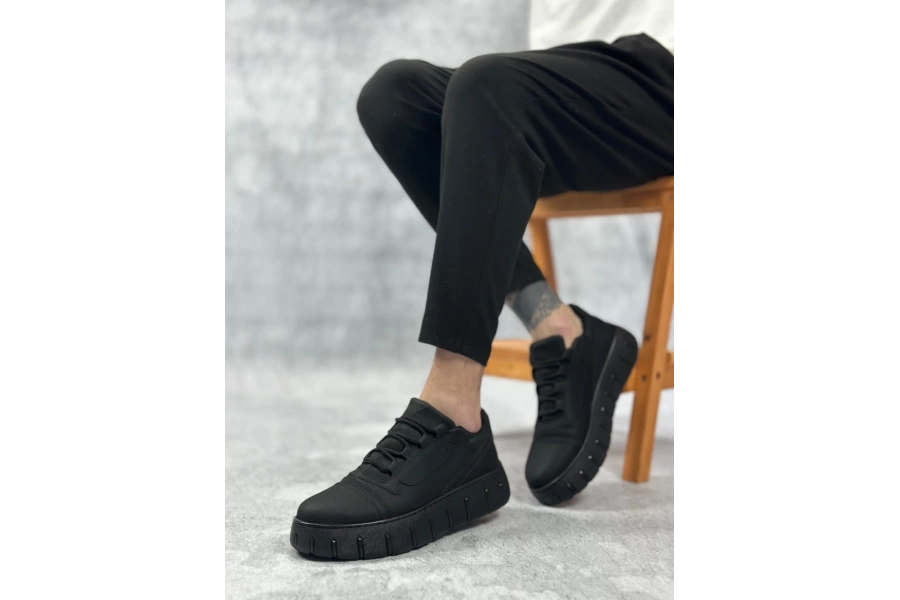 Shoecide Sb0666 Boa Siyah Yüksek Taban Erkek Günlük Ayakkabı