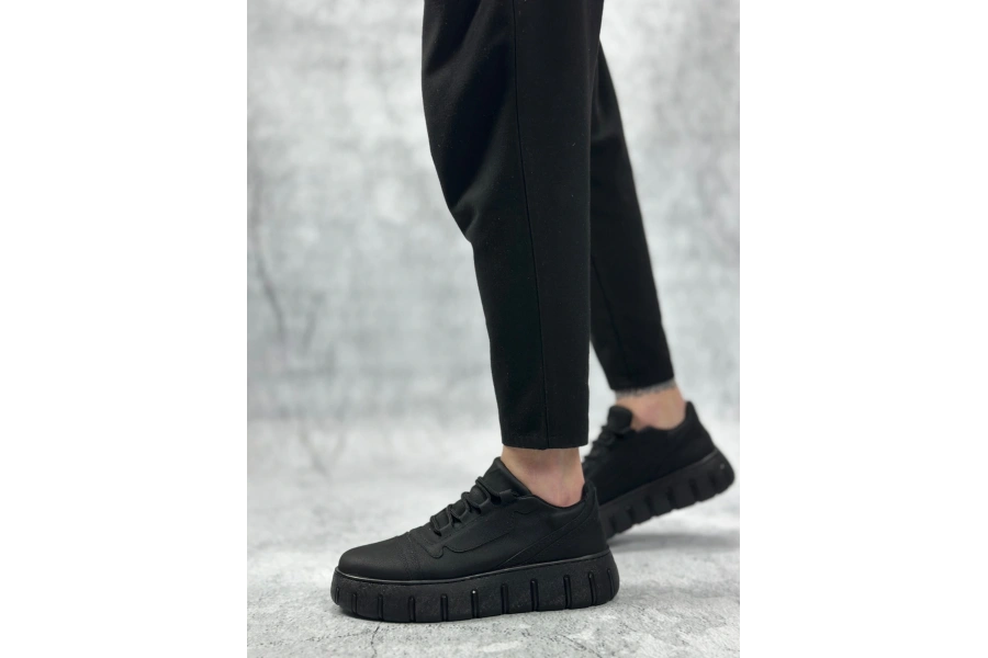 Shoecide Sb0666 Boa Siyah Yüksek Taban Erkek Günlük Ayakkabı