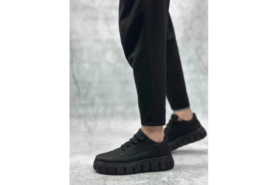Shoecide Sb0666 Boa Siyah Yüksek Taban Erkek Günlük Ayakkabı