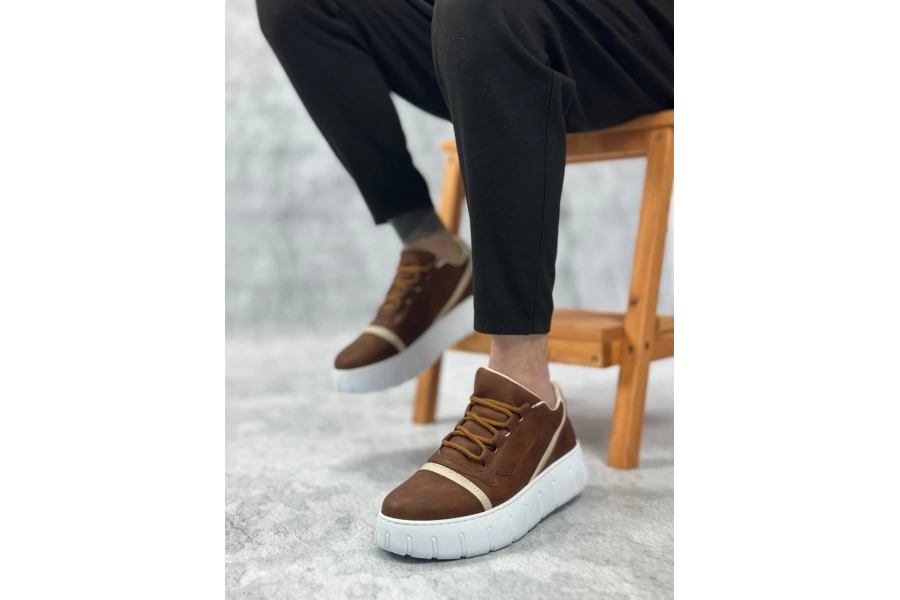 Shoecide Sb0666 Boa Taba Yüksek Taban Erkek Günlük Ayakkabı