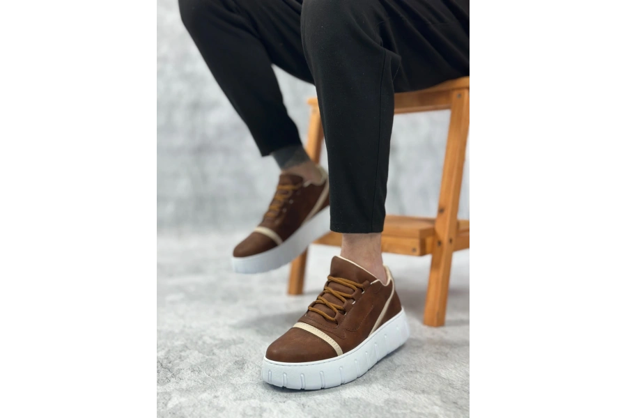 Shoecide Sb0666 Boa Taba Yüksek Taban Erkek Günlük Ayakkabı