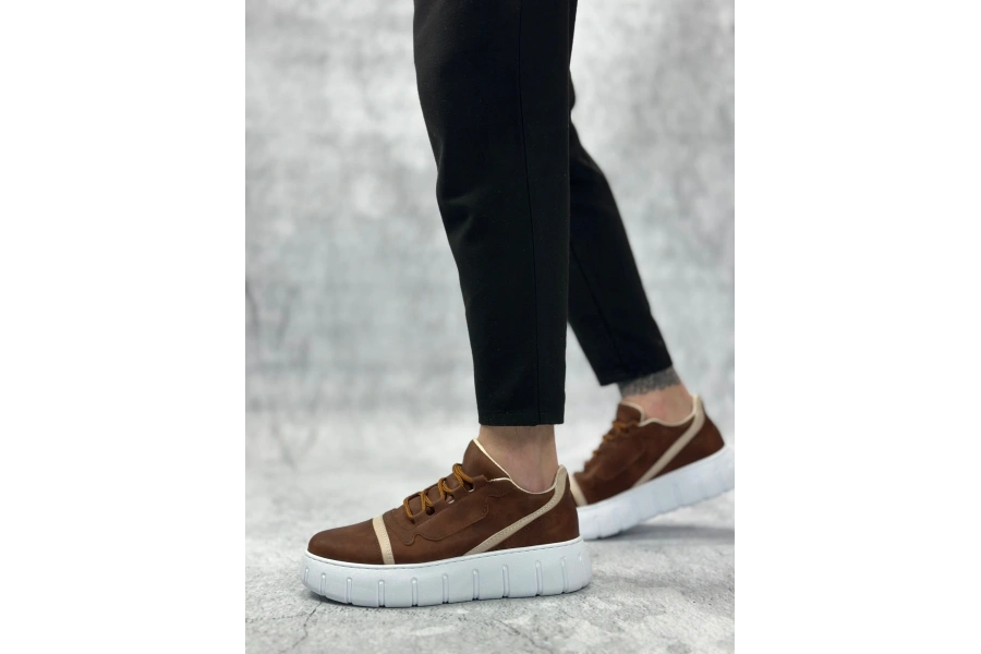 Shoecide Sb0666 Boa Taba Yüksek Taban Erkek Günlük Ayakkabı