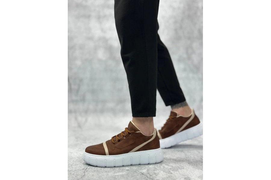 Shoecide Sb0666 Boa Taba Yüksek Taban Erkek Günlük Ayakkabı
