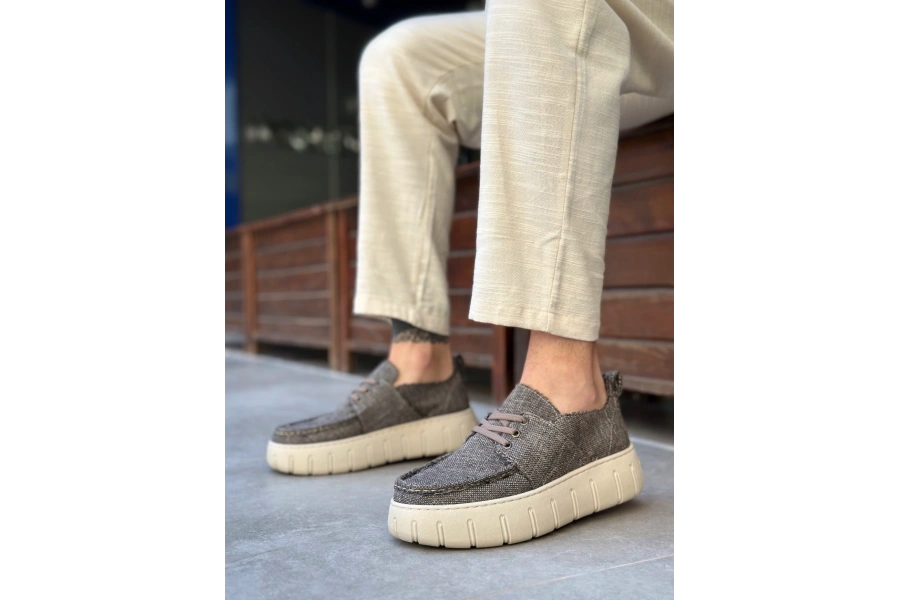 Shoecide Sb0676 Boa Kahverengi Keten Yüksek Taban Erkek Yazlık Ayakkabı