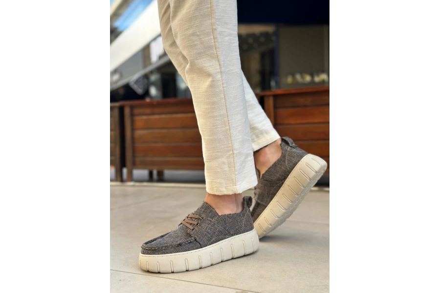 Shoecide Sb0676 Boa Kahverengi Keten Yüksek Taban Erkek Yazlık Ayakkabı