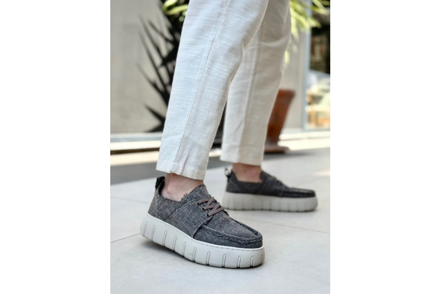 Shoecide Sb0676 Boa Kahverengi Keten Yüksek Taban Erkek Yazlık Ayakkabı