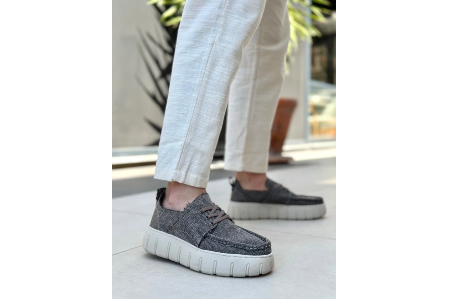 Shoecide Sb0676 Boa Kahverengi Keten Yüksek Taban Erkek Yazlık Ayakkabı