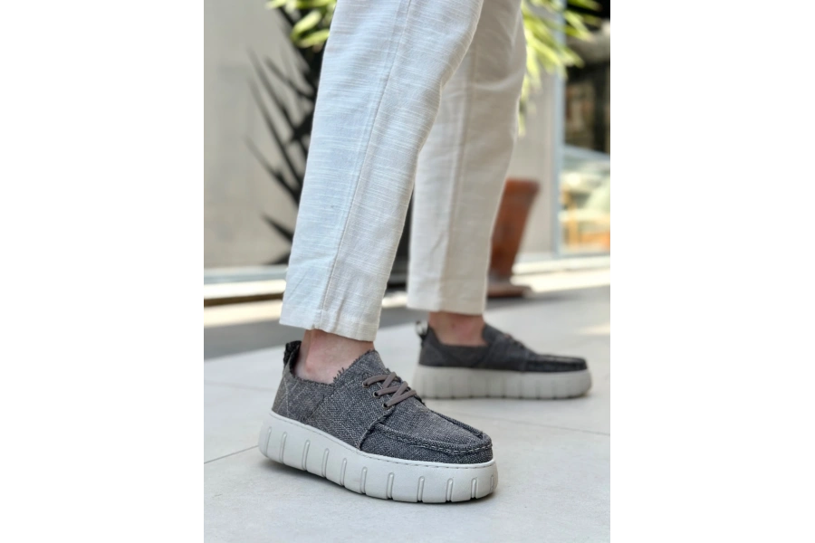 Shoecide Sb0676 Boa Kahverengi Keten Yüksek Taban Erkek Yazlık Ayakkabı