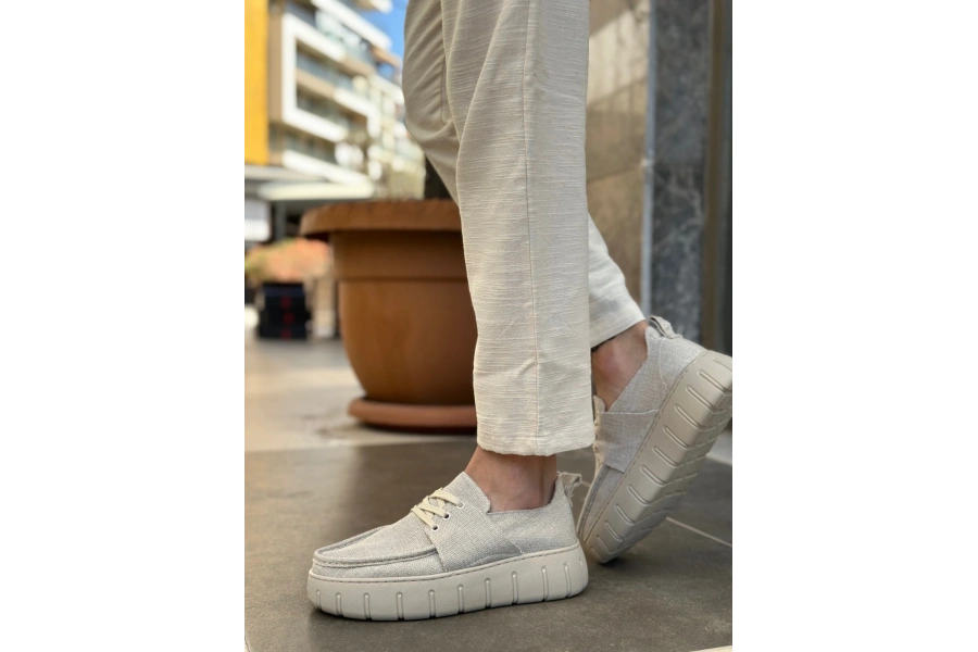 Shoecide Sb0676 Boa Krem Keten Yüksek Taban Erkek Yazlık Ayakkabı