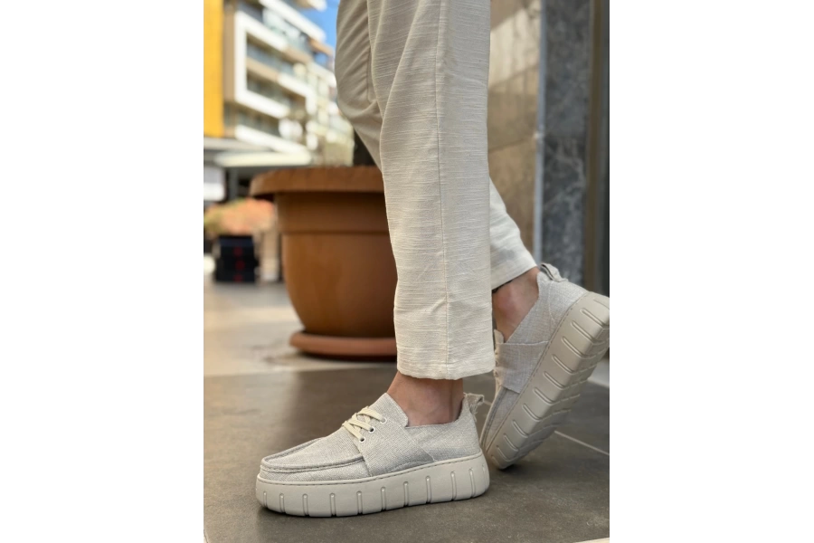 Shoecide Sb0676 Boa Krem Keten Yüksek Taban Erkek Yazlık Ayakkabı
