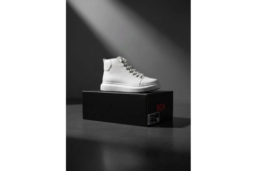 Shoecide Sb0713 Bağcıklı Beyaz Yüksek Taban Erkek Tarz Spor Bot