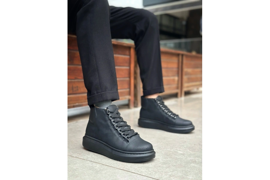 Shoecide Sb0713 Bağcıklı Yüksek Siyah Taban Erkek Tarz Spor Bot