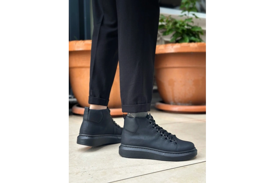 Shoecide Sb0713 Bağcıklı Yüksek Siyah Taban Erkek Tarz Spor Bot