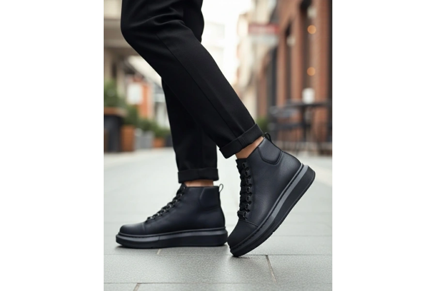 Shoecide Sb0713 Bağcıklı Yüksek Siyah Taban Erkek Tarz Spor Bot
