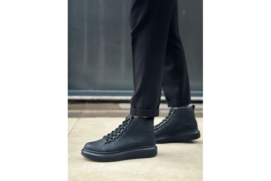 Shoecide Sb0713 Bağcıklı Yüksek Siyah Taban Erkek Tarz Spor Bot