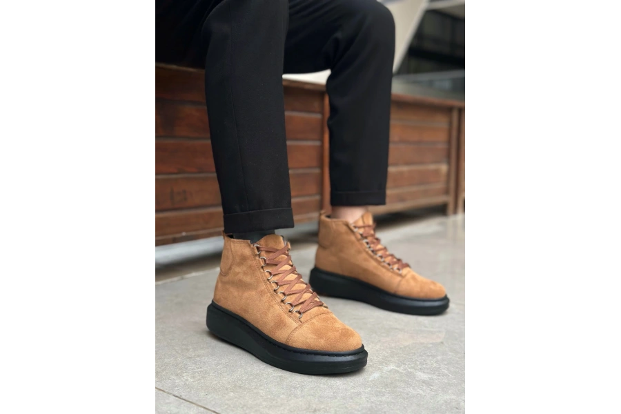 Shoecide Sb0713 Bağcıklı Yüksek Taba Süet Siyah Taban Erkek Tarz Spor Bot