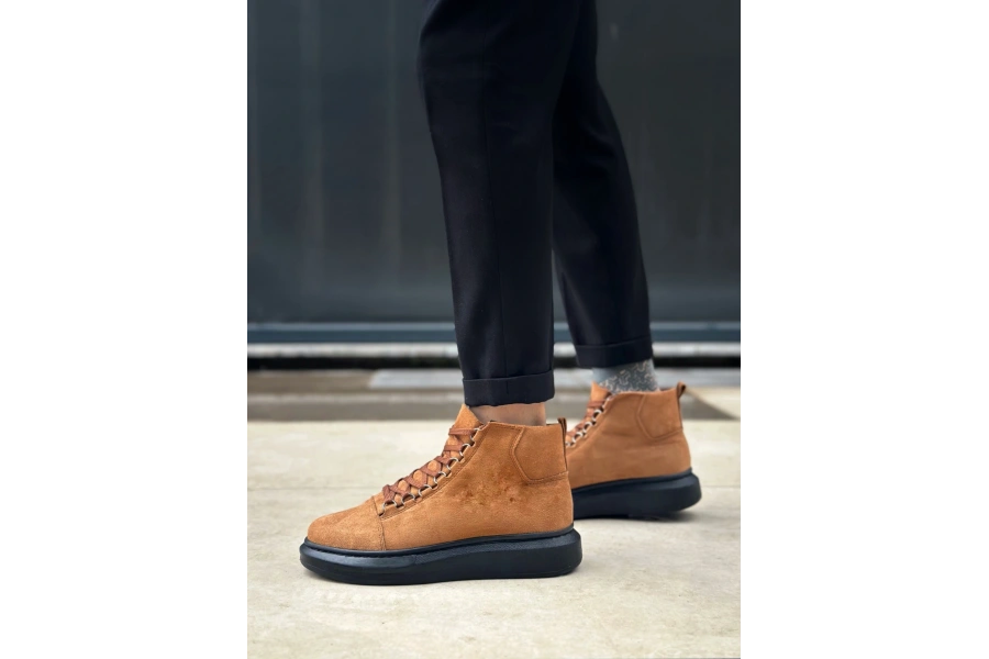 Shoecide Sb0713 Bağcıklı Yüksek Taba Süet Siyah Taban Erkek Tarz Spor Bot