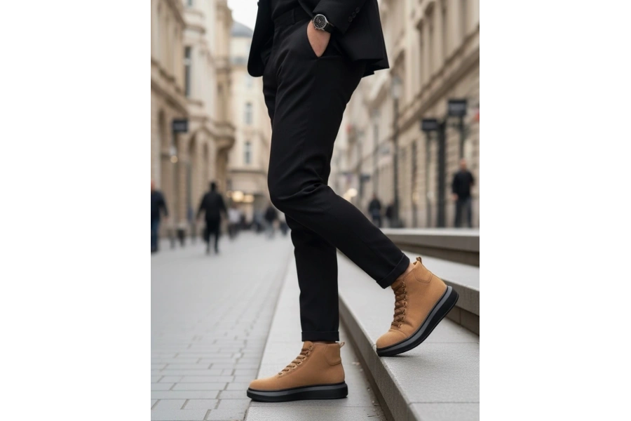Shoecide Sb0713 Bağcıklı Yüksek Taba Süet Siyah Taban Erkek Tarz Spor Bot