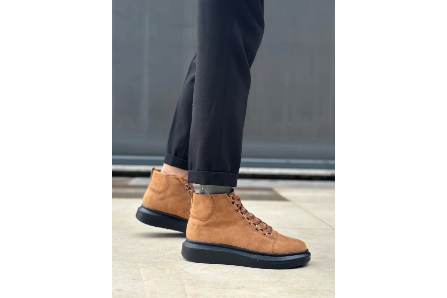 Shoecide Sb0713 Bağcıklı Yüksek Taba Süet Siyah Taban Erkek Tarz Spor Bot