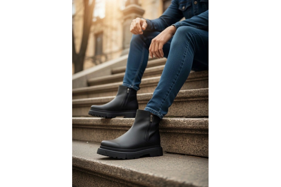 Shoecide Sb0777 Siyah Çift Fermuarlı Erkek Yarım Bilek Bot