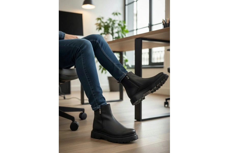 Shoecide Sb0777 Siyah Çift Fermuarlı Erkek Yarım Bilek Bot