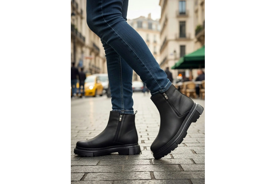 Shoecide Sb0777 Siyah Çift Fermuarlı Erkek Yarım Bilek Bot