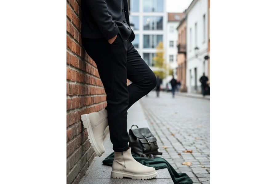 Shoecide Sb0777 Süet Bej Çift Fermuarlı Erkek Yarım Bilek Bot