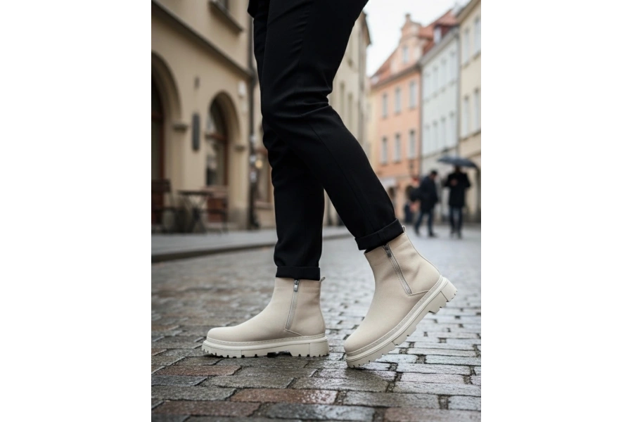 Shoecide Sb0777 Süet Bej Çift Fermuarlı Erkek Yarım Bilek Bot