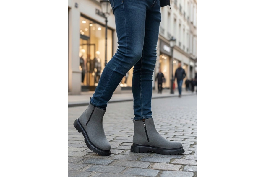 Shoecide Sb0777 Süet Füme Çift Fermuarlı Erkek Yarım Bilek Bot