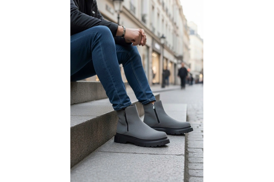 Shoecide Sb0777 Süet Füme Çift Fermuarlı Erkek Yarım Bilek Bot