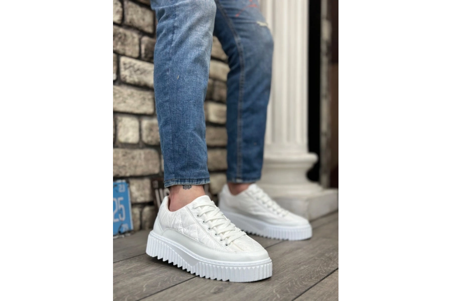 Shoecide Sb0801 Boa Beyaz Yüksek Taban Erkek Spor Ayakkabı