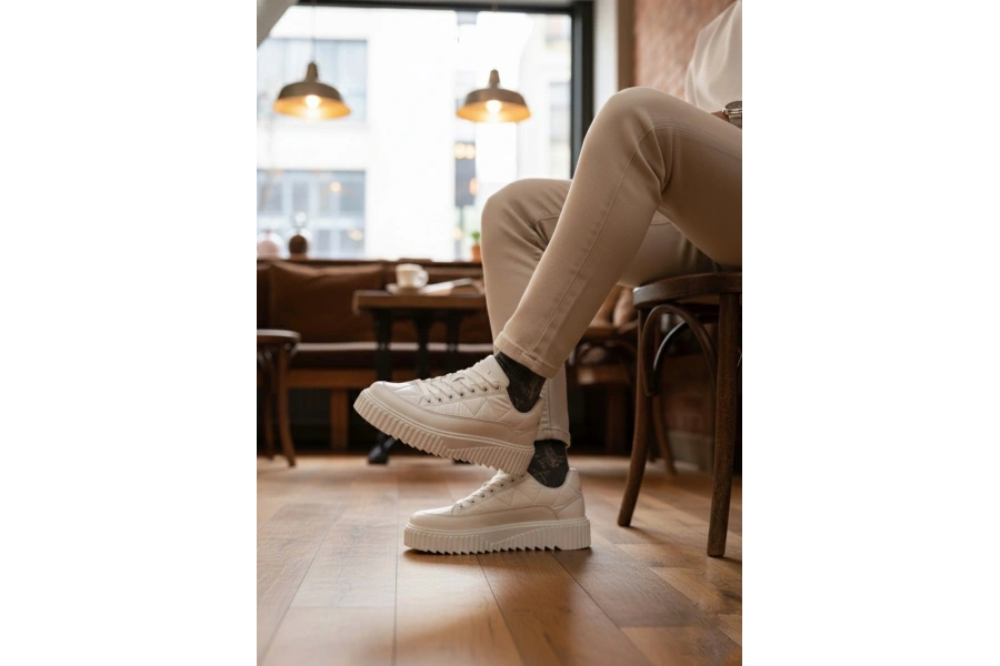 Shoecide Sb0801 Boa Beyaz Yüksek Taban Erkek Spor Ayakkabı