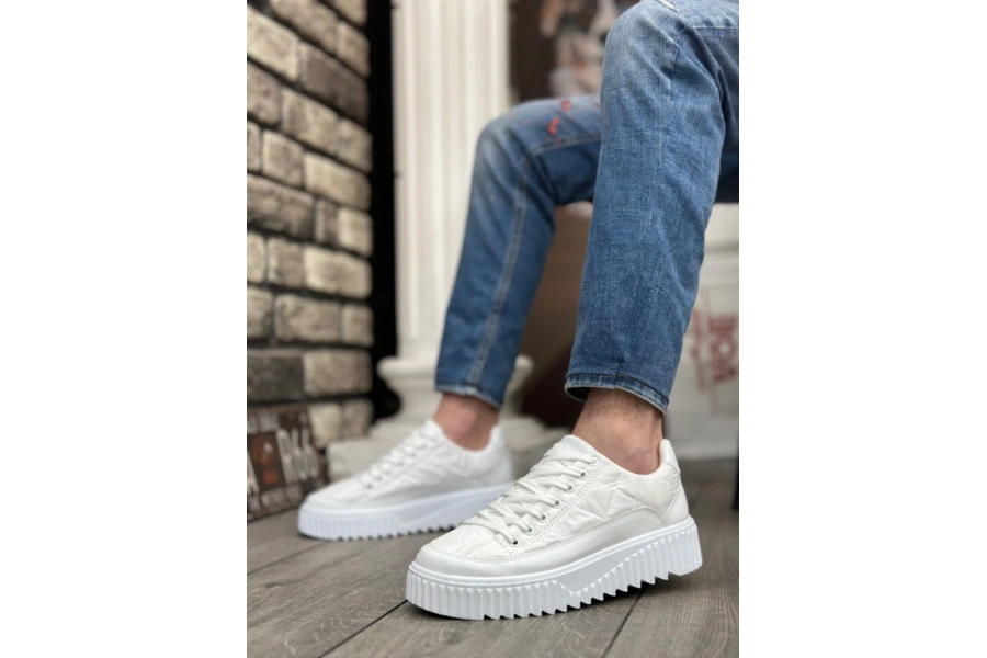 Shoecide Sb0801 Boa Beyaz Yüksek Taban Erkek Spor Ayakkabı